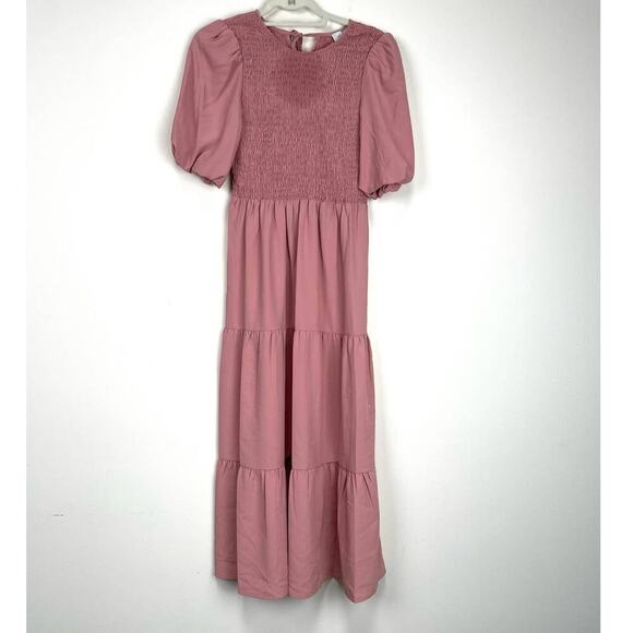 NWT WAYF Camden Smocked Puff Sleeve Tiered Maxi Dress - Picture 2 of 13